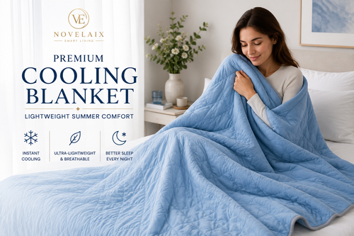 "Novelaix Premium Cooling Blanket in light blue"