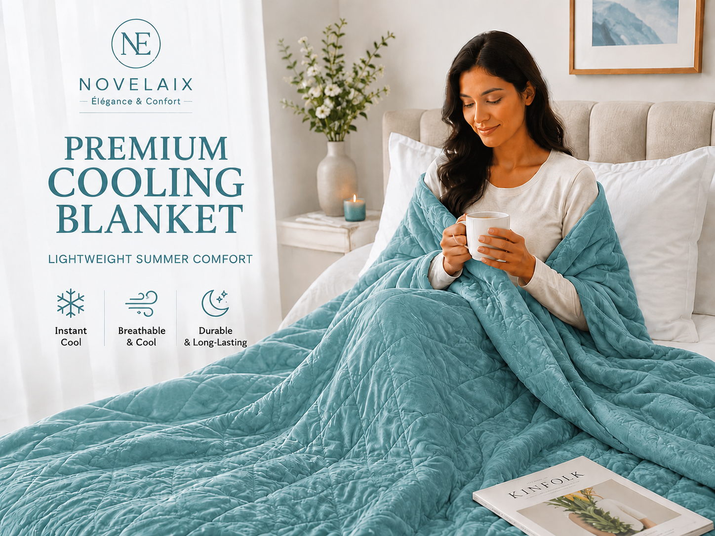 Novelaix Premium Cooling Blanket in Blue Green