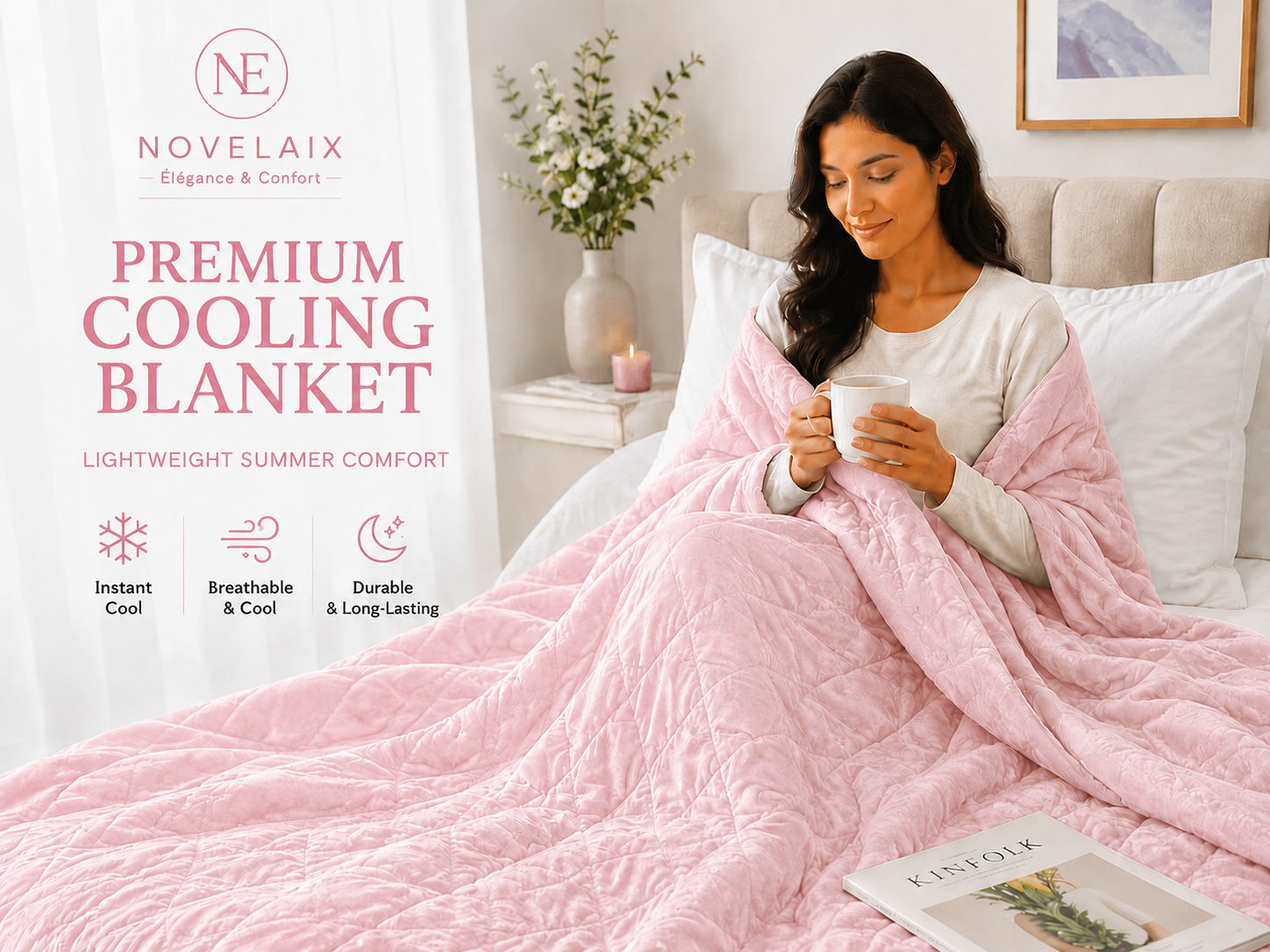 Novelaix Premium Cooling Blanket in Light Pink
